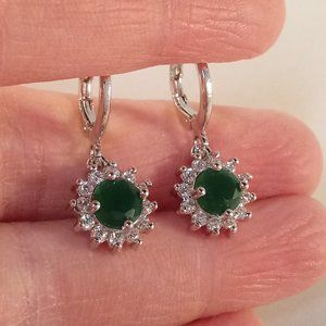 18K White Gold Filled Emerald Green Diamond Zircon Sunflower Earrings Gorgeous